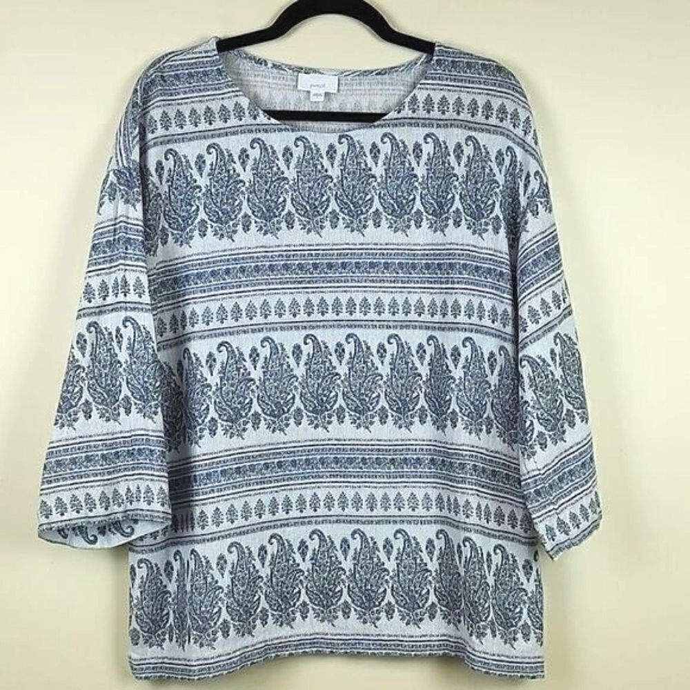 J. Jill PureJill Hemp & Cotton Kimono Top Size S Boxy Boho Pullover Blouse